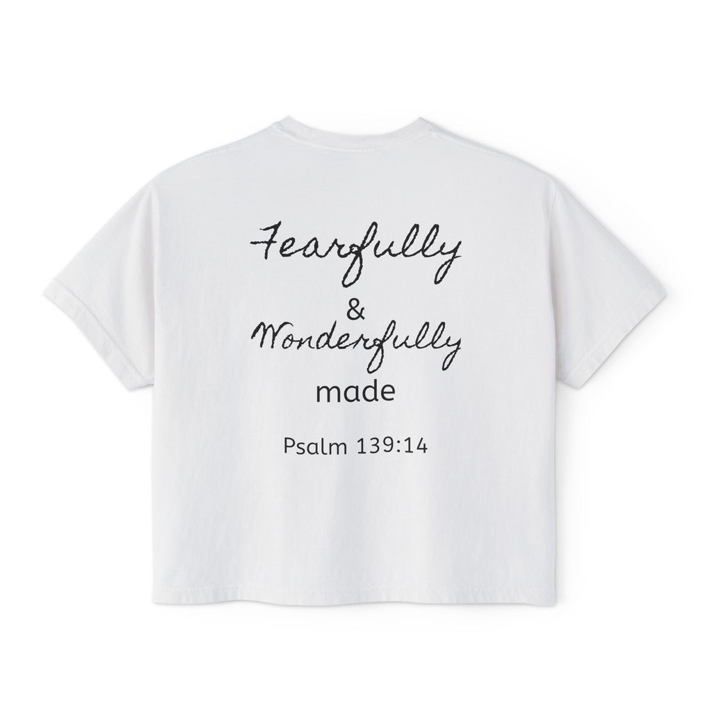 Fearfully & Wonderfully Made Boxy Tee — Psalm 139:14 Christian Women’s Shirt