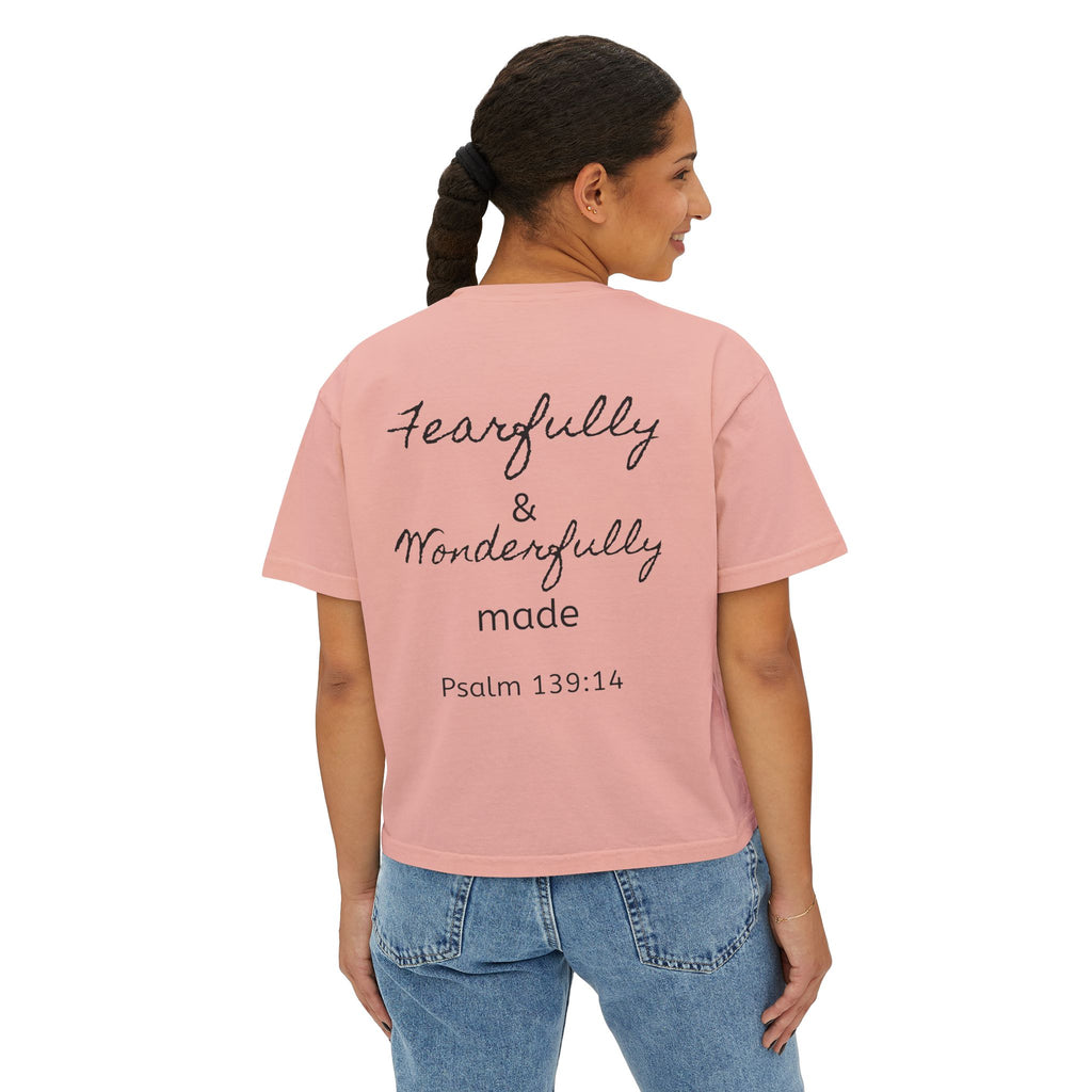 Fearfully & Wonderfully Made Boxy Tee — Psalm 139:14 Christian Women’s Shirt