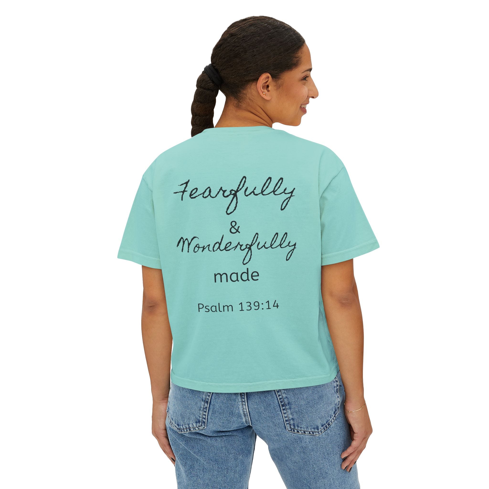 Fearfully & Wonderfully Made Boxy Tee — Psalm 139:14 Christian Women’s Shirt