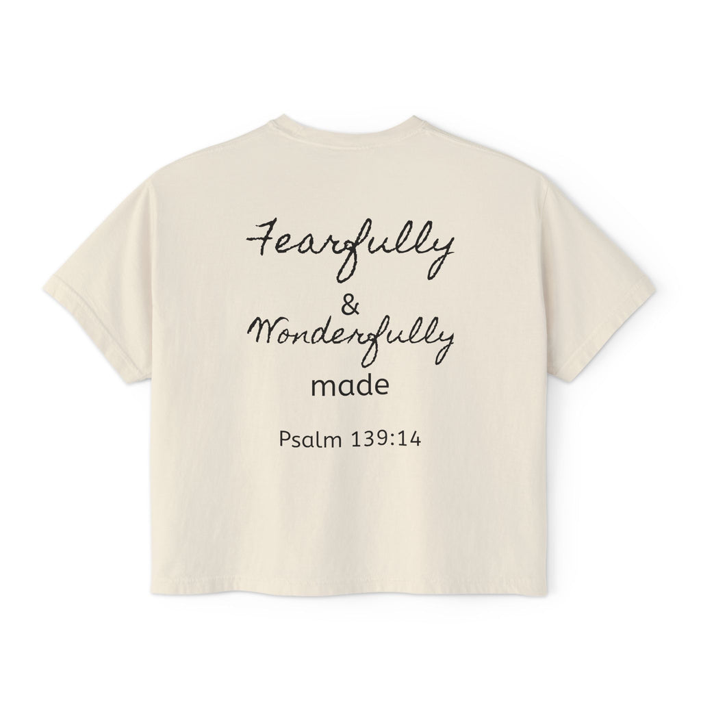 Fearfully & Wonderfully Made Boxy Tee — Psalm 139:14 Christian Women’s Shirt