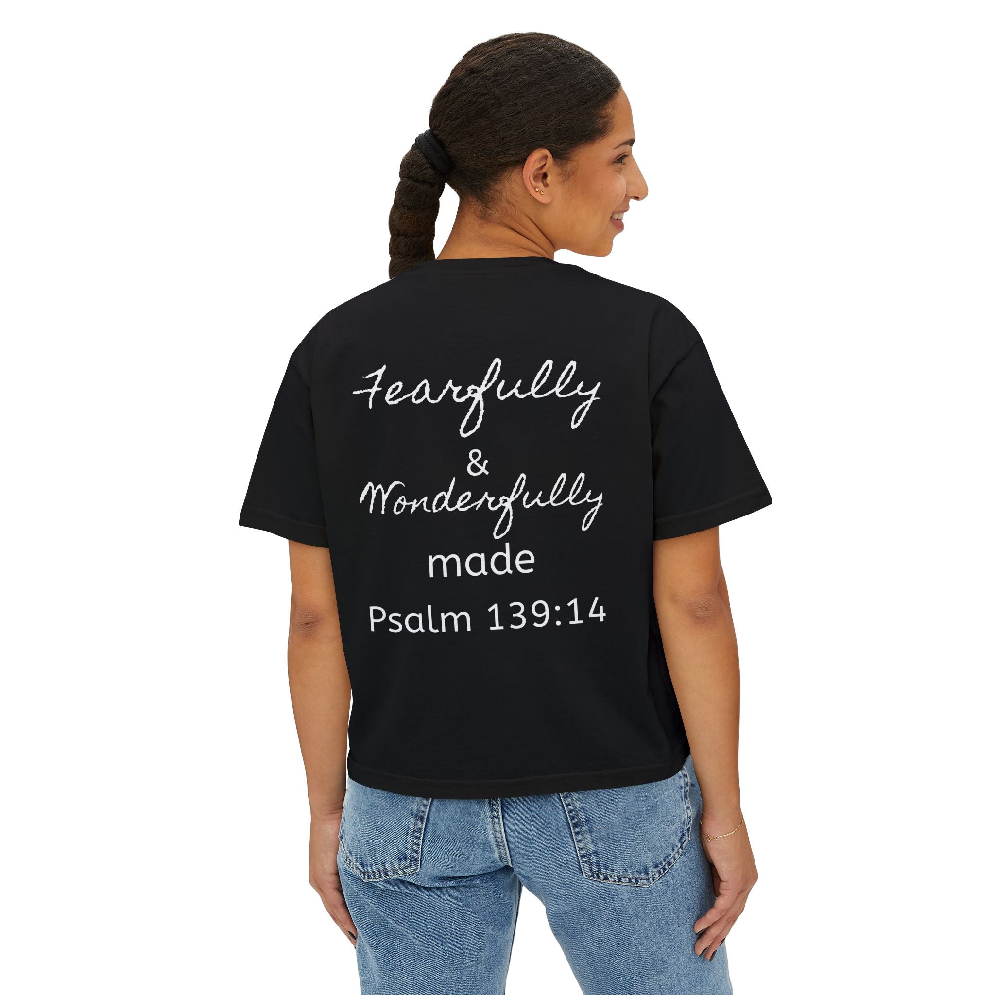 Fearfully & Wonderfully Made Boxy Tee — Psalm 139:14 Christian Women’s Shirt
