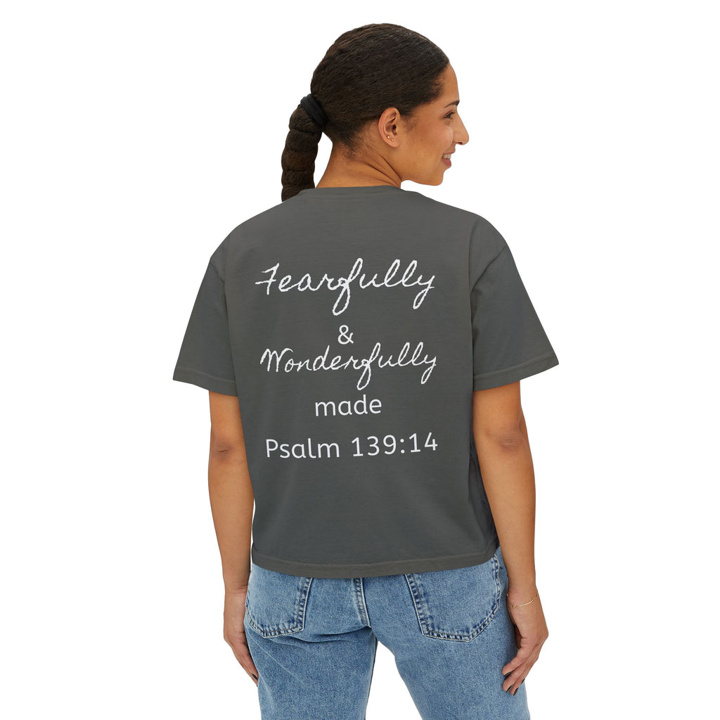 Fearfully & Wonderfully Made Boxy Tee — Psalm 139:14 Christian Women’s Shirt