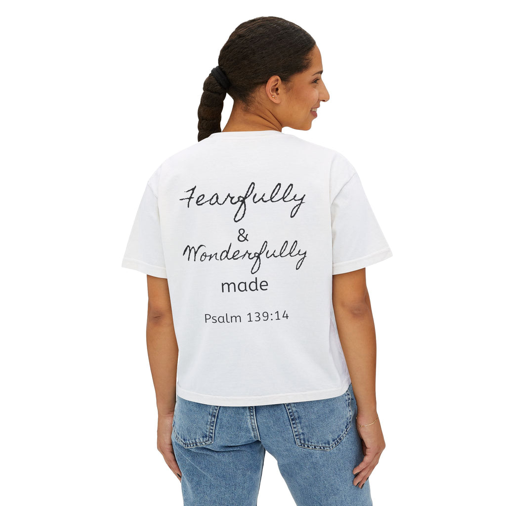 Fearfully & Wonderfully Made Boxy Tee — Psalm 139:14 Christian Women’s Shirt