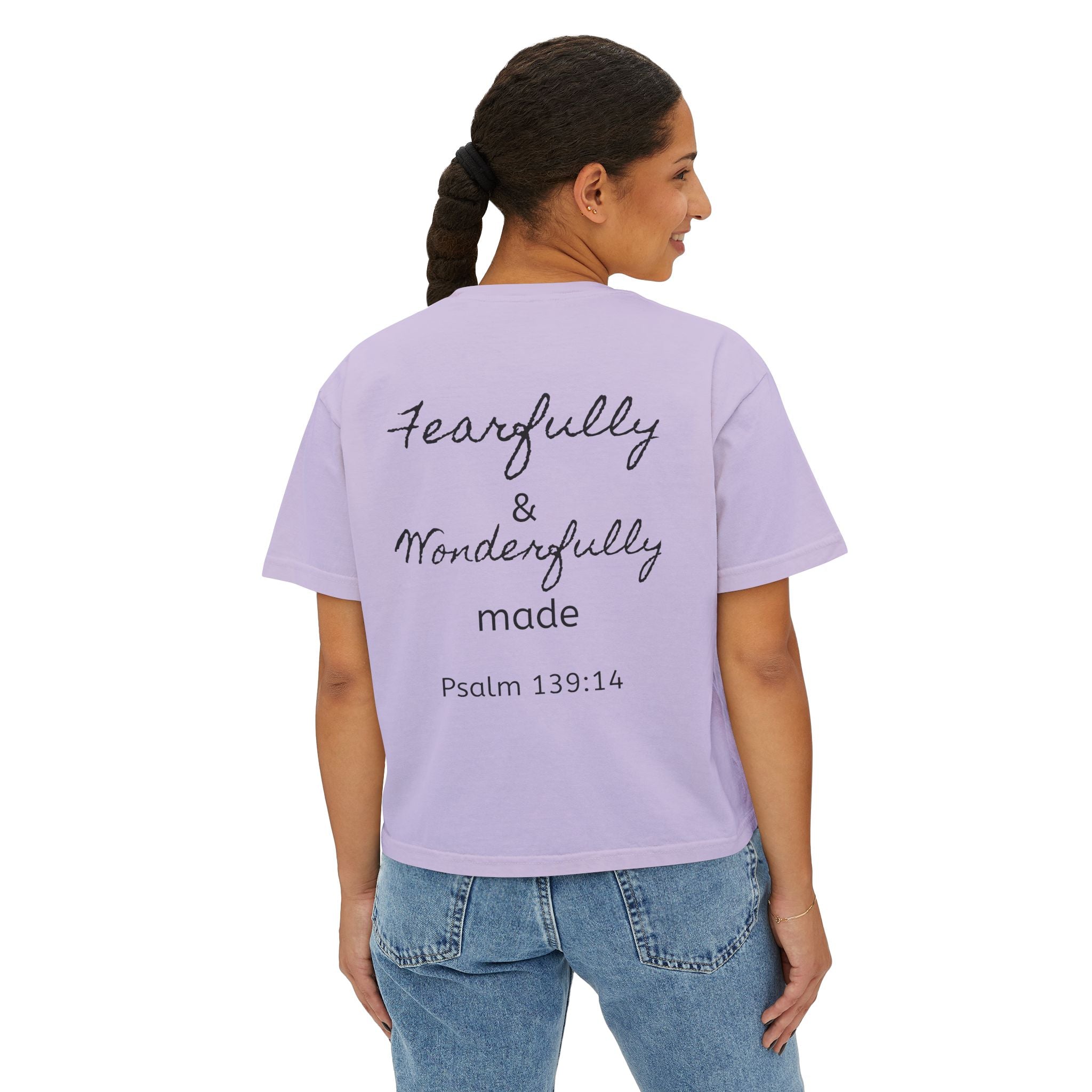 Fearfully & Wonderfully Made Boxy Tee — Psalm 139:14 Christian Women’s Shirt