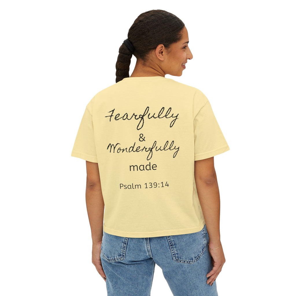 Fearfully & Wonderfully Made Boxy Tee — Psalm 139:14 Christian Women’s Shirt